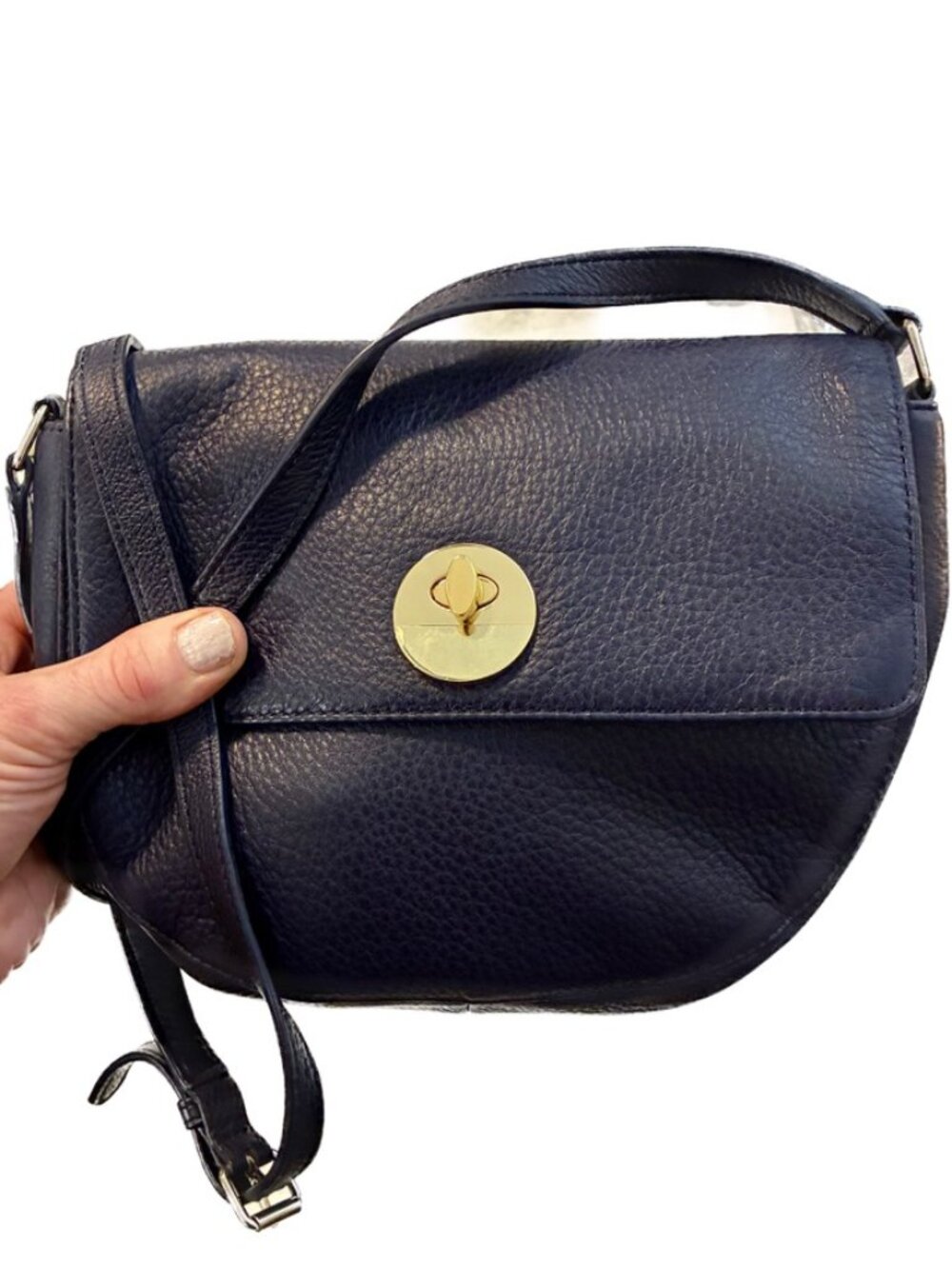 Vintage Crossbody Saddle Bag by Talbots in Navy/Black Pebble Leather, circa Y2K